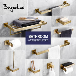 Brushed Gold Bathroom Accessories Set Toilet Brush Holder Toilet Paper Holder Towel Bar Rail Rack Hanger Hook Soap Dish Hardware