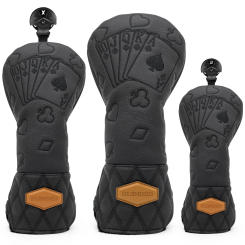 Black Lucky Poker Design  High Quality Headcovers Embroidery Golf Club Driver Head Fariway Wood  Hybrid Head Covers 3 Wood Headc