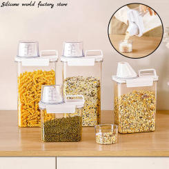 Silicone World 1100/1800/2300ML Kitchen Storage Tank Laundry Detergent Dispenser Plastic Sealing Tank With Measuring Cup