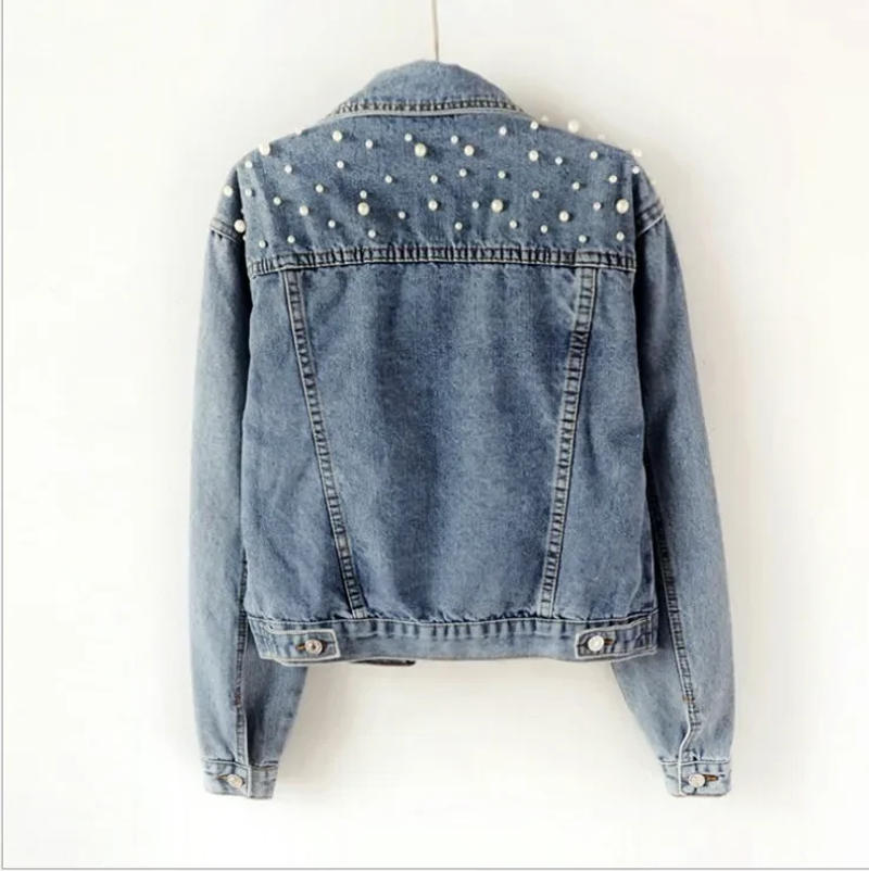 Description Picture 4 of item2024 New Denim Jacket Women's Short Denim Jacket Beaded Pearl Jacket Loose Spring and Autumn