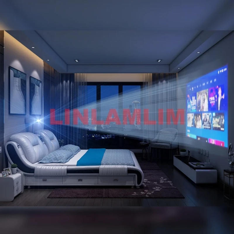 Description Picture 4 of itemGenuine Leather Bed Multifunctional Beds Ultimate Massage Camas with Bluetooth,Speaker,Safe,Air Cleaner, Projector,Drawers