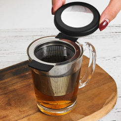 304 Stainless Steel Tea Leak Tea Strainer Double Handle Tea Filter with Lid Tea Infuser with Lid Teapot Cup Hanging