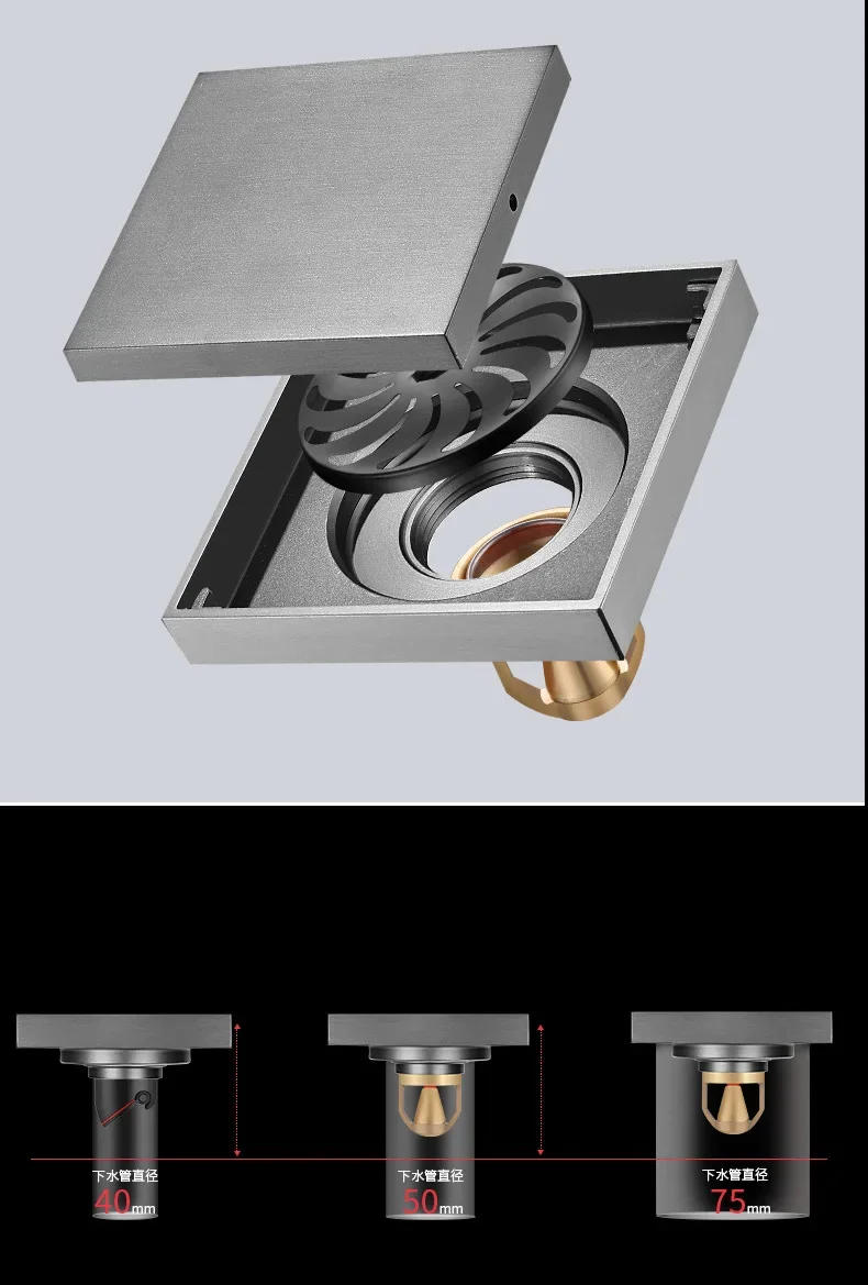 Description Picture 6 of itemSquare invisible floor drain shower room bathroom large displacement anti odor floor drain hardware bathroom accessories