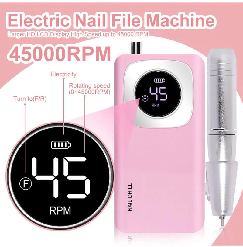 Description Picture 6 of item45000RPM Rechargeable Electric Nail Drill Machine With USB Connector Nail Polish Remover Drill Set Manicure Sander Low Noise