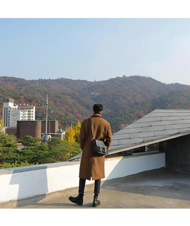 Description Picture 6 of itemWinter men's British style woolen coat men's Korean version of the trend loose mid-length over the knee woolen coat size 3XL