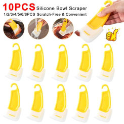1-10pcs Silicone Spatula Kitchen Scraper Soft Blade Scraper Brush Dirty Pan Pot Dishes Cleaner Tools Silicone Kitchen Utensils