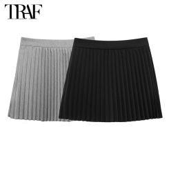 TRAF Box Pleated Mini Skirts for Women Black High Waist Skirt Women Skort Fairycore Short Women's Skirt Ruched Party Woman Skirt