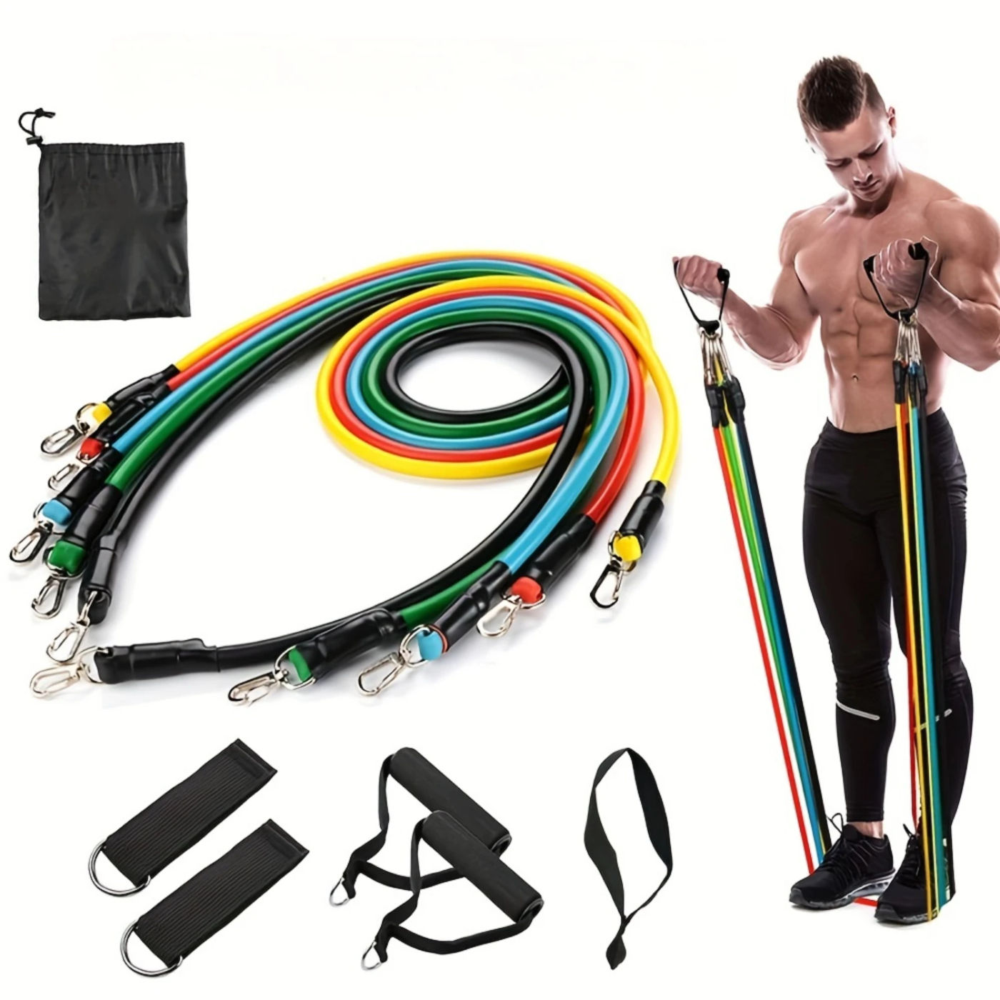 Description Picture 2 of item11pcs/set TPE Resistance Bands Set, Resistance Bands, Legs Ankle Straps, Exercise Bands, Workout Bands, For  Gym, Fitness, Yoga