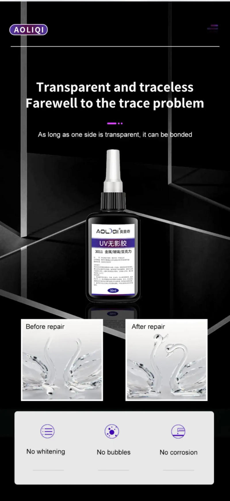 Description Picture 4 of itemKafuter K10 50ML UV Shadowless Glue Clear Transparent Adhesive For Glass Crystal Acrylic Stickup Gluing