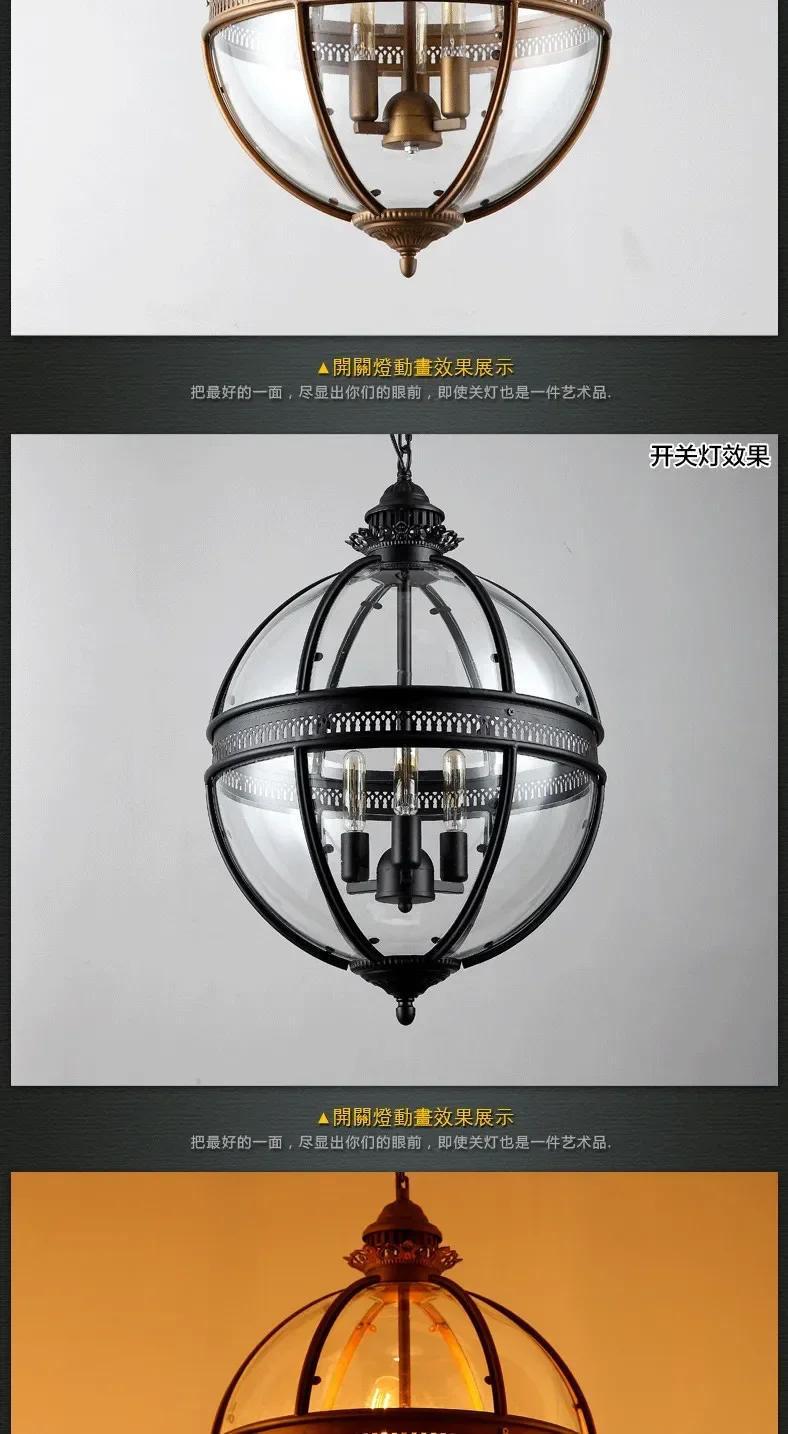 Description Picture 5 of itemCreative personality vintage Restaurant Bar Cafe American living room pendant light wrought iron glass lampshade pendant lamp