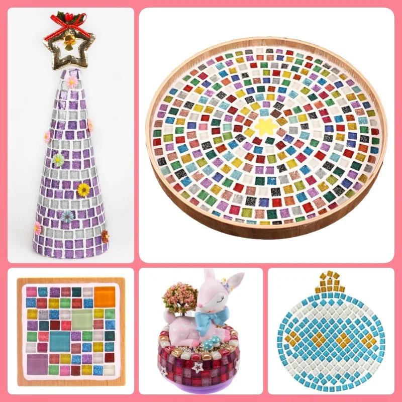 Description Picture 3 of item50PCS Diy Colorful Glitter Glass Mosaic Stones Mosaic Tiles Glass Pebbles Crafts Material Puzzle For Diy Mosaic Making 9*9mm