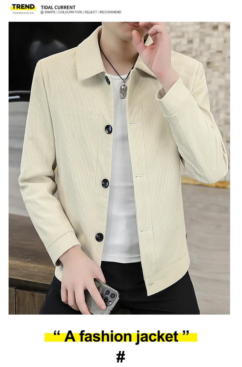 Description Picture 3 of item2024  High Quality New Corduroy Jacket Fashion Handsome All Matching Handsome Slim Coat Autumn Winter Casual Cargo Top  M-4XL