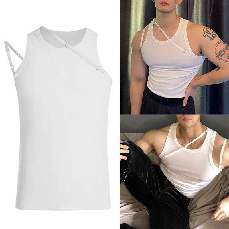 Description Picture 2 of itemT-shirt Tank Tops Vest Elastic Slim Fit Irregular Strap Mens Sexy Sleeveless Sling Tight Daily Holiday Comfy Male