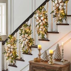 1 Pc Artificial Christmas Teardrop Swag Christmas Wreath with Christmas Balls&Bow Large Garland Swag Ornament for Door Stairs