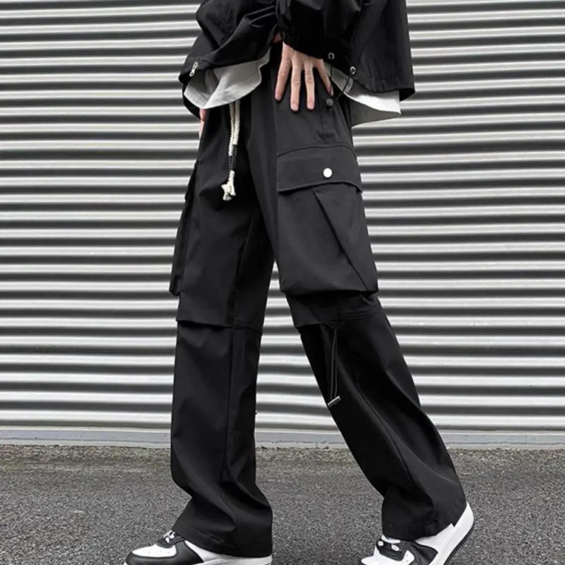 Description Picture 6 of itemMen Cargo Pants High Street Style Loose Wide Leg Pants Elastic Waist Multi Pockets Full Length Deep Crotch Daily Long Trousers