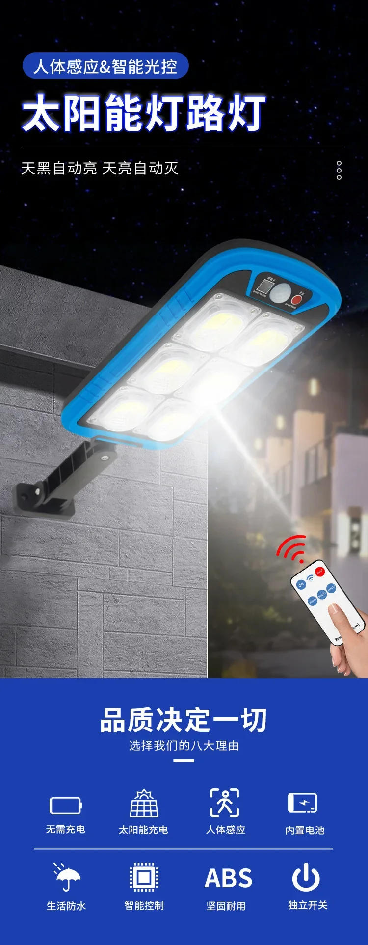 Description Picture 2 of itemOutdoor LED Solar Wall Lamp Human Body Induction Garden Lamp Household Wall Lighting Remote Control Street Lamp  solar light