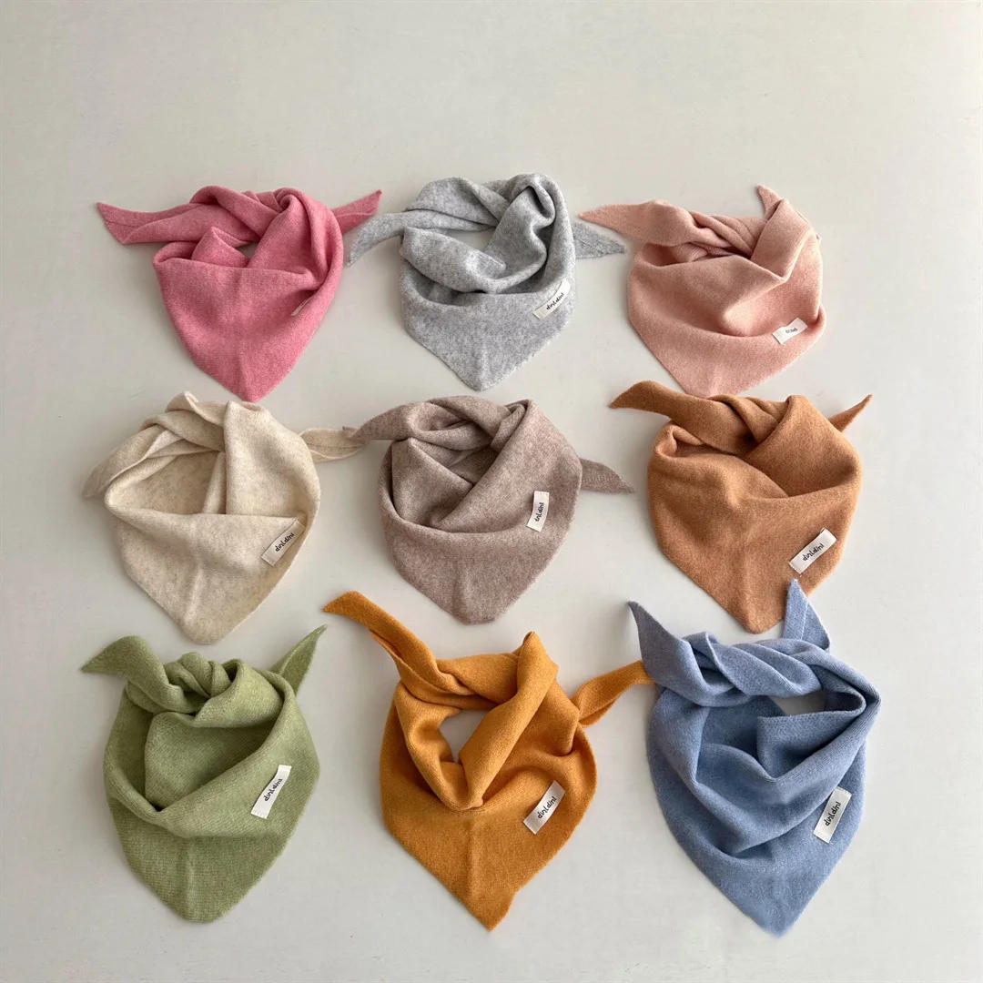 Description Picture 3 of itemWinter Children's Triangle Scarf Wool Solid Scarf Baby Girls Soft Shawl Kids Collar Warm Neckerchief Boys Drool Saliva Towels