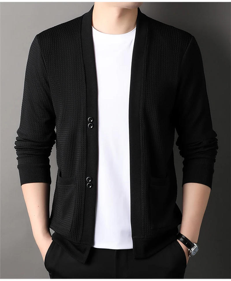 Description Picture 6 of itemMLSHP Solid Color Men's Sweaters High Quality Solid Color Single Breasted Cardigan Autumn Winter Casual Male Sweaters 4XL