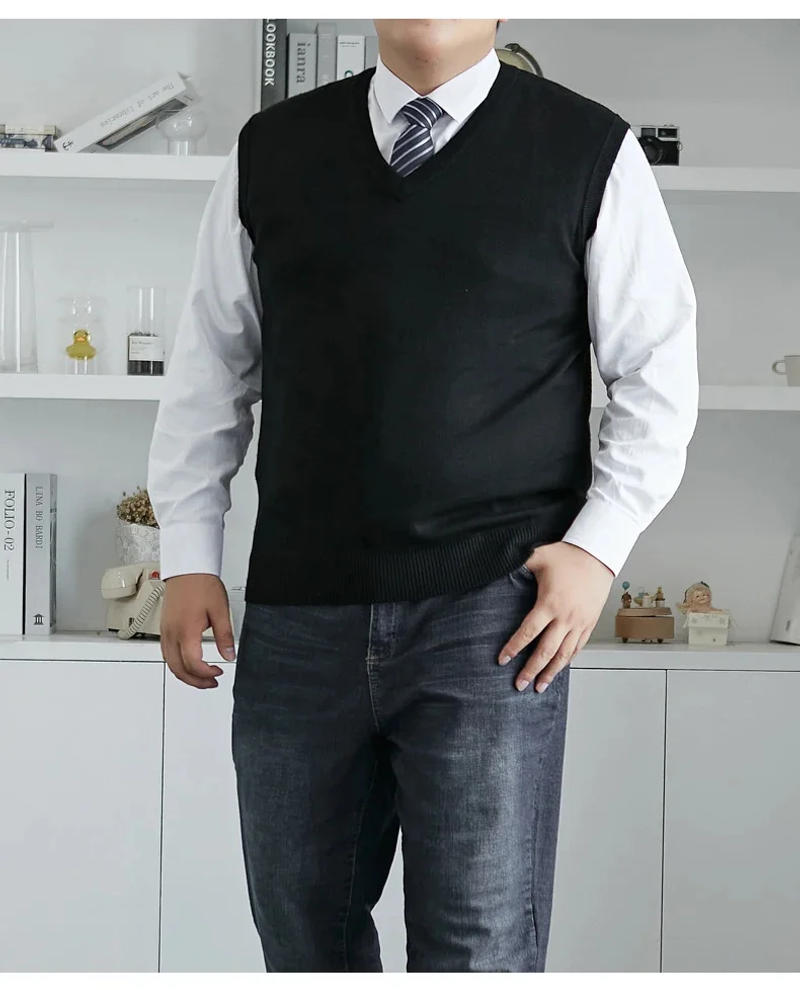 Description Picture 4 of itemAutumn 2024 New Men's Knitted Vest Pullover Sweater 8XL 7XL Plus Size Fashion V-neck Casual All-match Loose Sleeveless Clothes