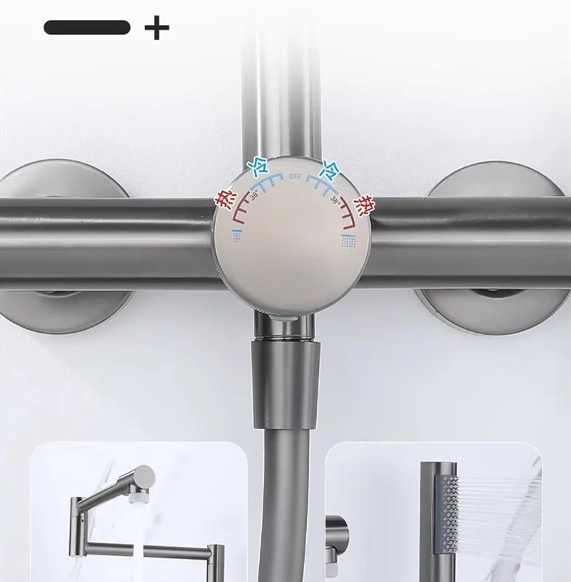 Description Picture 6 of itemBathroom Shower Faucet Set Wall Mounted Gray Bathtub Faucet Foldable Rotation Gray Shower Mixer Set 304 SUS