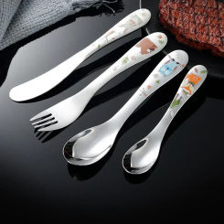 Tableware Set Food Training Spoon Dessert Spoon for Children Feeding Fork Spoon Baby Gadgets Children's Cutlery for Kids