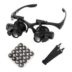 Jeweler Watchmaker Head Mount Magnifying Glass with LED Light Jewelers Loupe Magnifier  16 Lenses 2.5X 4X 6X 8X 10X 15X 20X 25X