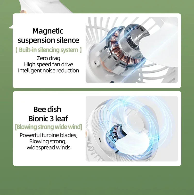 Description Picture 6 of item8000mAh Camping Fan Rechargeable Desktop Portable Air Circulator Wireless Ceiling Electric Fan With LED Light Clip-on Home Fan