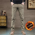 Winter plush thick casual pants for men with straight fitting cold resistant warm belt pants for men