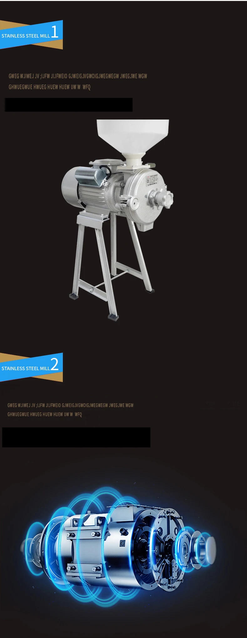 Description Picture 6 of itemElectric Grain Mill Grinder Commercial Grinding Machine for Dry Grain Soybean Corn Spice Herb Coffee Bean Crusher Pulverizer