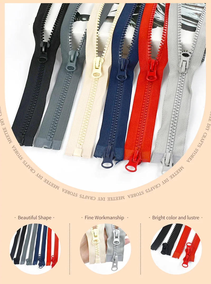 Description Picture 3 of item1Pc 8# Resin Zipper 50-100cm Auto Lock Single/Double Slider Zippers for Jacket Long Zips Repair Kit Clothing Sewing Accessories