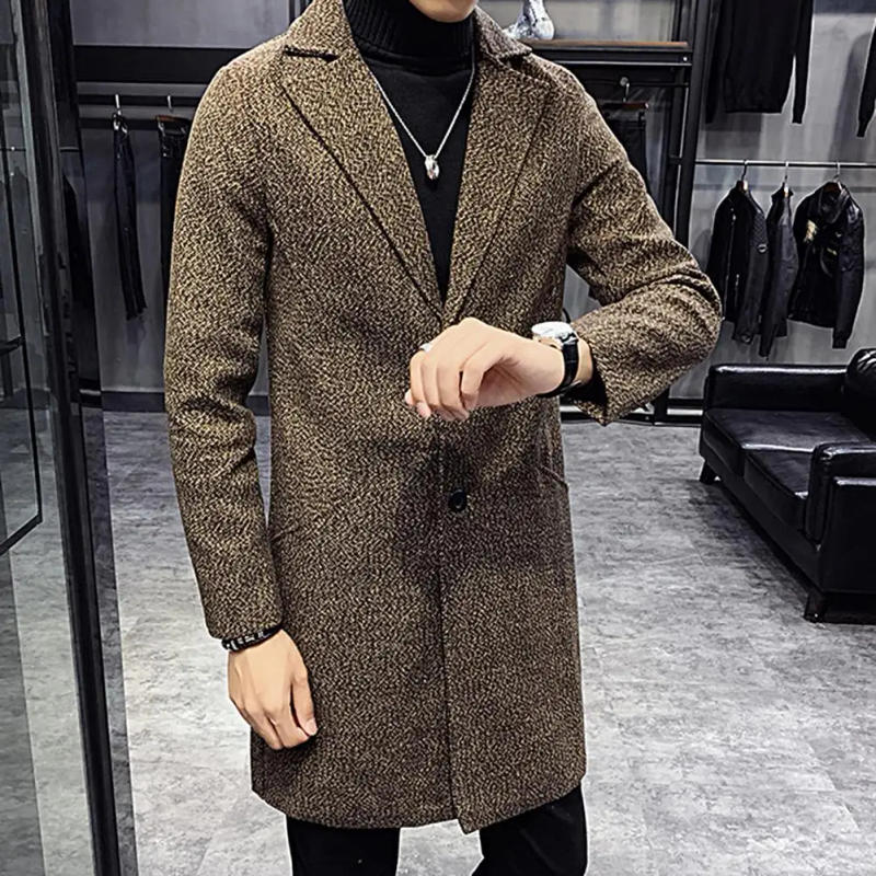 Description Picture 5 of itemMen's Thick Wool Blends Trench Long Casual Top Coats Fashion Warm Coat Lapel Collar Overcoat Large Size 4XL Male Slim Windbreake