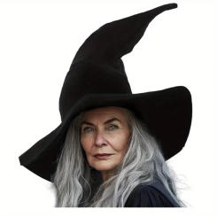 Large Black Witch Hat for Women - Satin Fabric, Ruched Design, Perfect for 2024 Halloween & Cosplay Parties