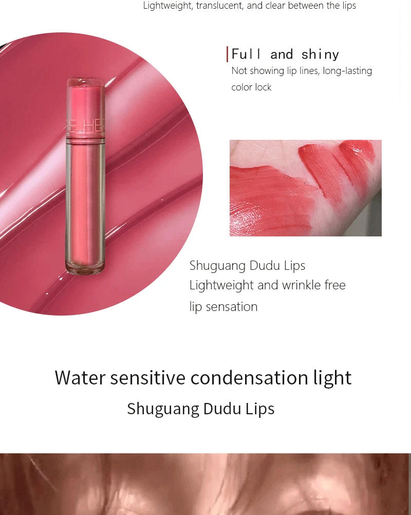 Description Picture 4 of item8 Colors Mirror Water Light Lip Gloss Make Up Glass Lip Glaze Waterproof Lipstick Moisturizer Lips Plumping Non-sticky Lip Tint