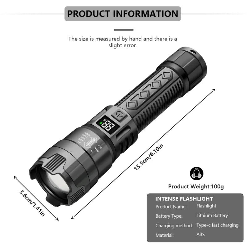 Description Picture 2 of itemHigh Strong Power Led Flashlights 2000LM Tactical Torch with Display Light USB Charging Camping Fishing Emergency Zoom Lantern