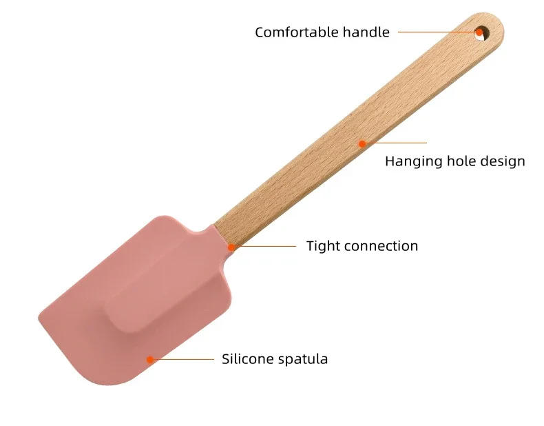 Description Picture 3 of itemWooden Handle Cake Pastry Spatula Silicone Chocolate Cream Pizza Scraper Mixer Butter Bread Spreader Kitchen Food Baking Blender