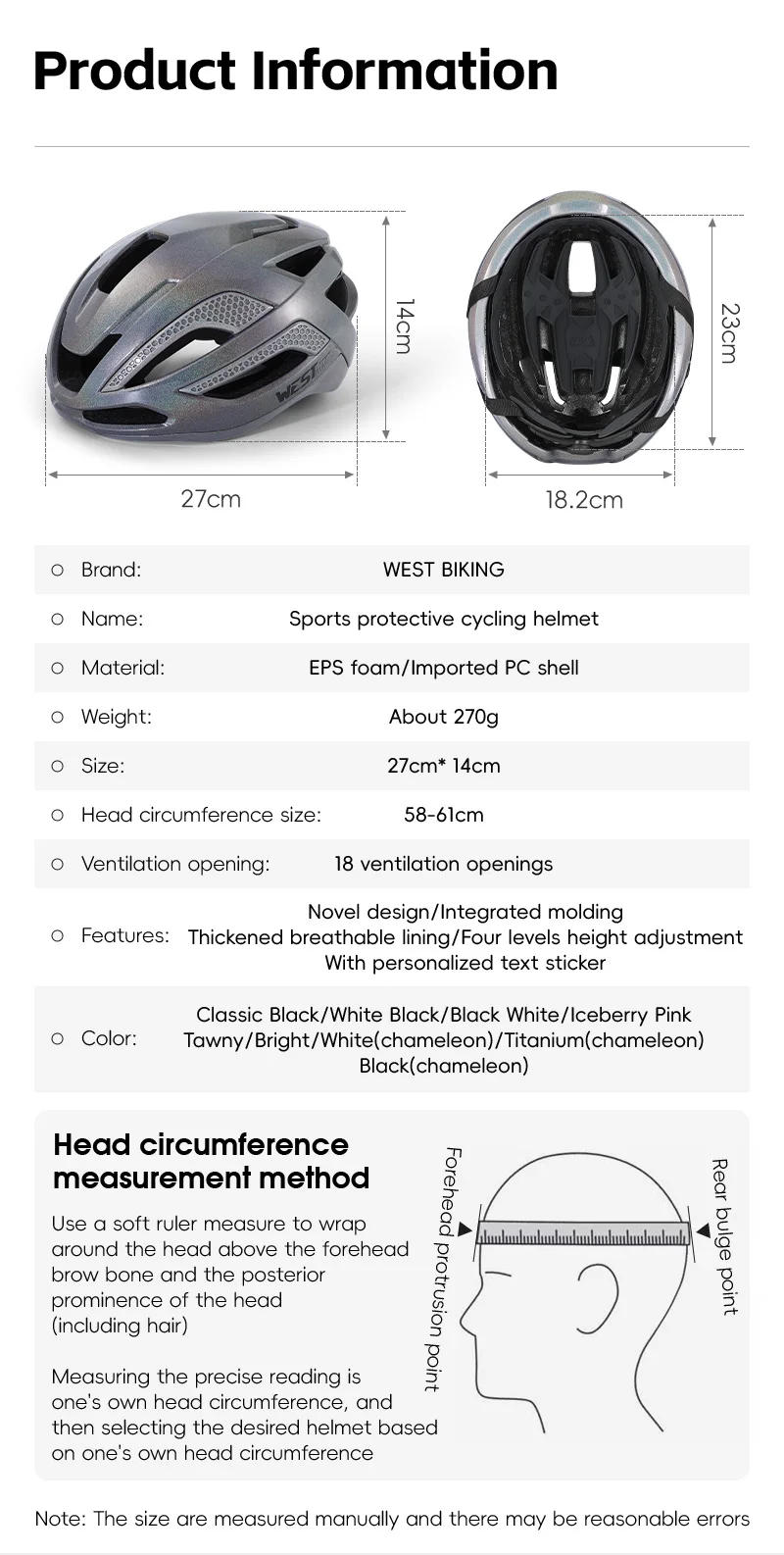 Description Picture 4 of itemWEST BIKING Bicycle Helmet Mtb Bike Helmet EPS Foam Men Women Head Size 58-61cm Outdoor Ultralight Sports Safety Cycling Cap