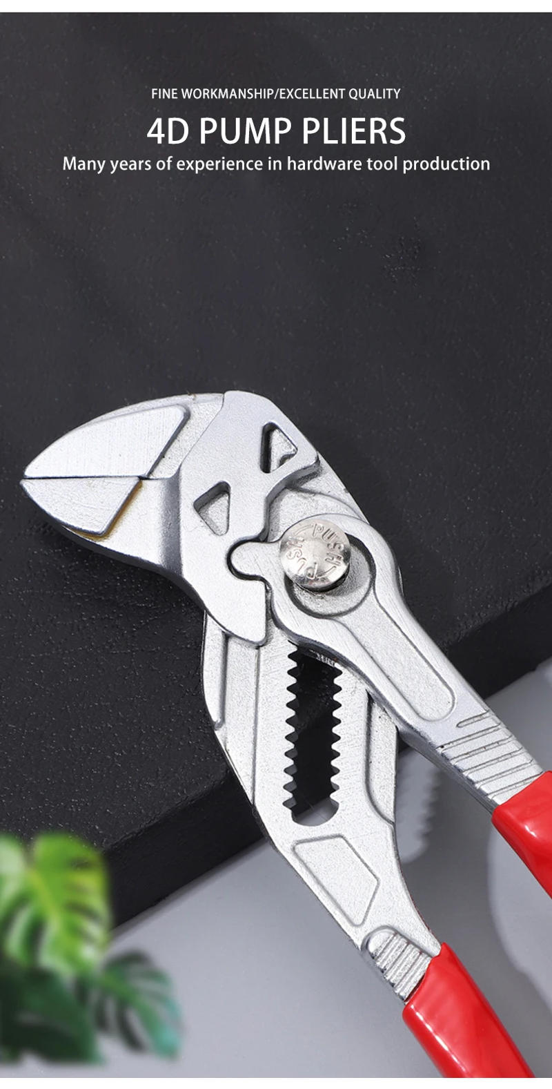 Description Picture 2 of item7/10/12 inch Adjustable Multi-Purpose Clamp Wrench Fast Water Pump Pliers Inch German Craftsmanship Large Opening 40-60mm Repair