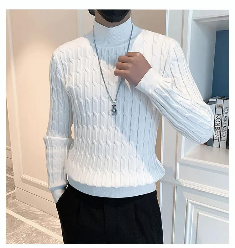 Description Picture 2 of itemNew Arrival Autumn and Winter New Sweater Men's Solid Color Mock Collar Bottoming Shirt Plus Size Knit Pullover 2024 D73
