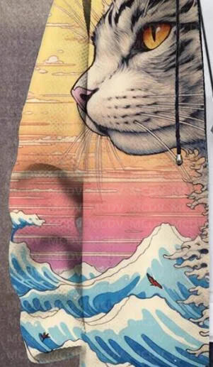 Description Picture 5 of itemMen's Retro Print Plush Thick Long-Sleeved Coat Cardigan Cat 3D Prined Fleece Hooded Overcoat Unisex Thick Warm Jacket