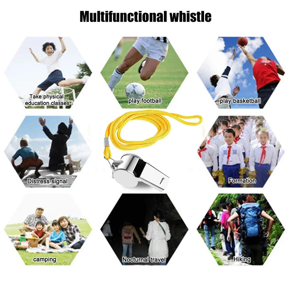 Description Picture 3 of itemMetal Whistle with Rope Professional Soccer Referee Extra Loud Whistle for Football Basketball Sports Training Outdoor Survival