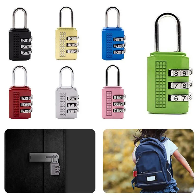 Description Picture 5 of item3 Digit Password Lock Travel Luggage Backpack Zipper Padlock Mini Portable Dormitory Cabinet Lock Anti-theft Security Lock