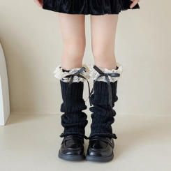 Fashion Harajuku Bow Ribbon Leg Warmers Long Stockings Sweet Lolita Knitted Socks Solid Color Kawaii Knitted Foot Cover Lady