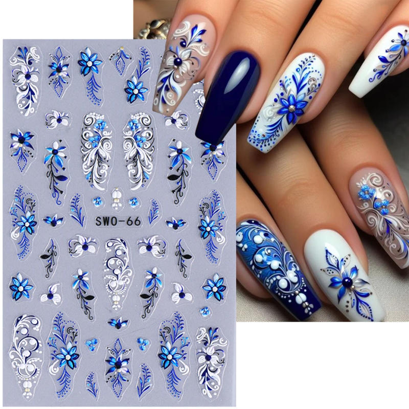 Description Picture 4 of item3D Flower Nail Art Stickers Blue Purple Petals Floral Orchids Lily Sliders Decals Spring Elegant Decor DIY Manicure Accessories
