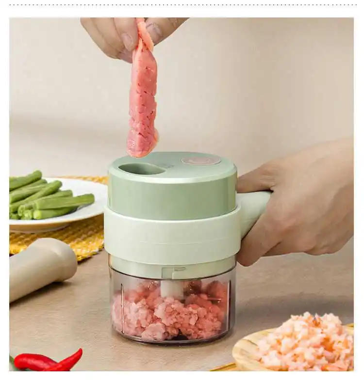 Description Picture 4 of item4in1 Electric Vegetable Cutter Handheld Garlic Chopper Set For Pepper Chili Onion Ginger Meat With Brush Kitchen Tools