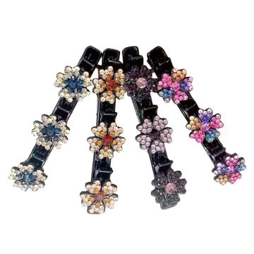 4pcs Braided Hair Clip Crystal Stone Flower Hairpins Glittering with Velvet Bag