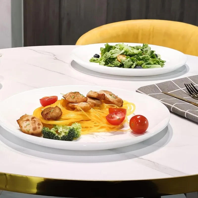 Description Picture 4 of itemDinner Plates Set of 12, Tempered Glass White Plates, 10-1/2-Inch Round Dish Set, Microwave & Dishwasher Safe Glass Plate Set