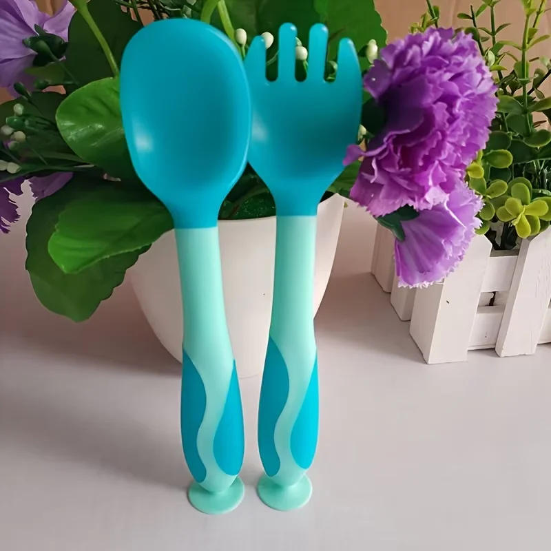 Description Picture 5 of item2pcs Baby Spoon Fork Set with Portable Box, Heat Sensitive Cutlery, Bendable Feeding Spoon Fork Set with Suction Cup