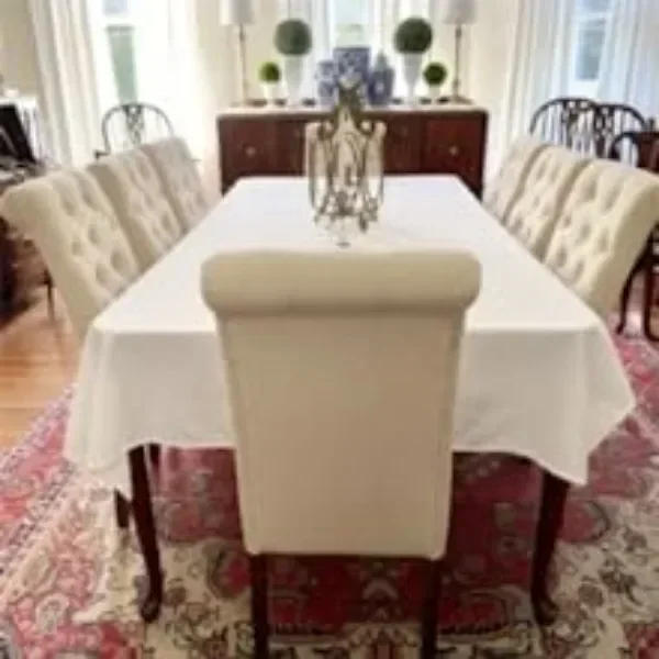 Description Picture 5 of itemButton Tufted Dining Chairs Set of 6, Diner Chair Upholstered Fabric Chairs w/ Solid Wood Legs & Padded Seat - Dark Beige