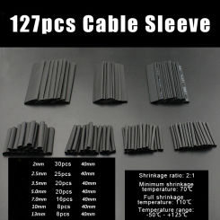 127pcs Black Heat Shrink Tube Wires Wrap Tubing Wire Connect Cover Protection Cable Sleeve Electric Waterproof Shrinkable 2:1