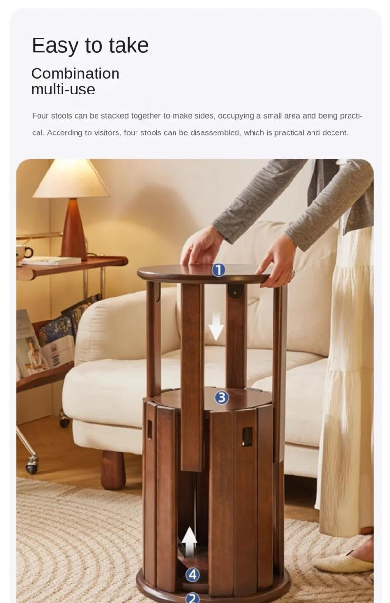 Description Picture 5 of itemSolid Wood Stacking Stool Multifunctional Combination Bench New Chinese Dining Room Round Stool Can Be Stored Stool Dining Chair